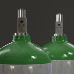 3 green glass bottles with white background