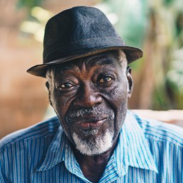 man wearing black hat